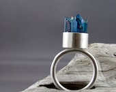 Aqua Aura Crystal Points Silver Ring