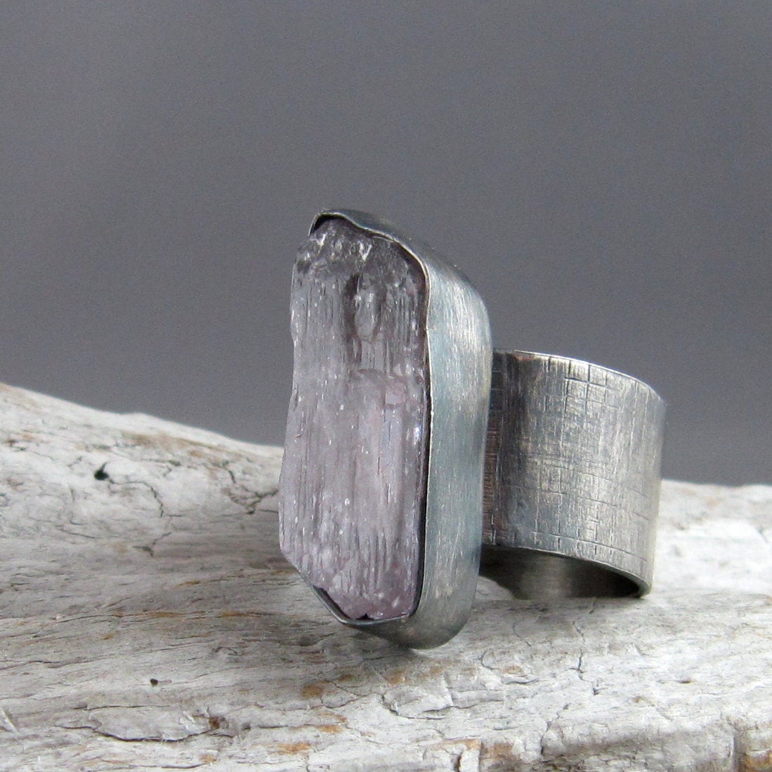 Raw Kunzite Fine and Sterling Silver Ring