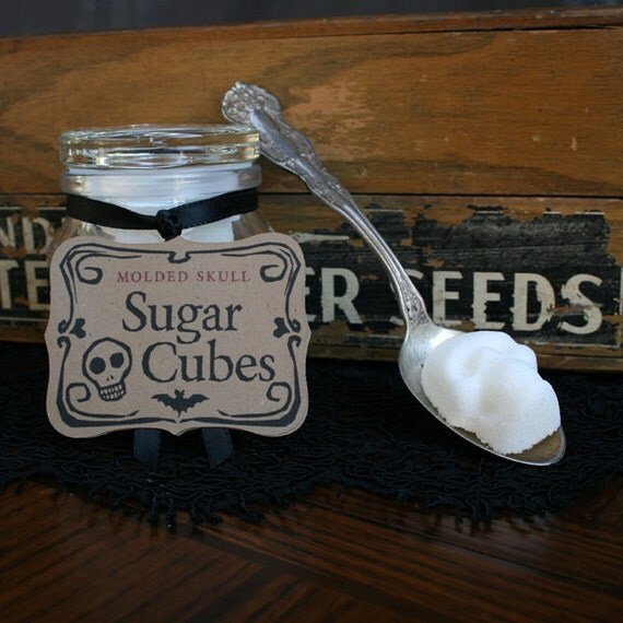 Sugar Cube Skulls - 2 Mini Apothecary Jars of Eight Skulls