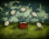 Counting sheep - Illustration print (size 5" x 7")