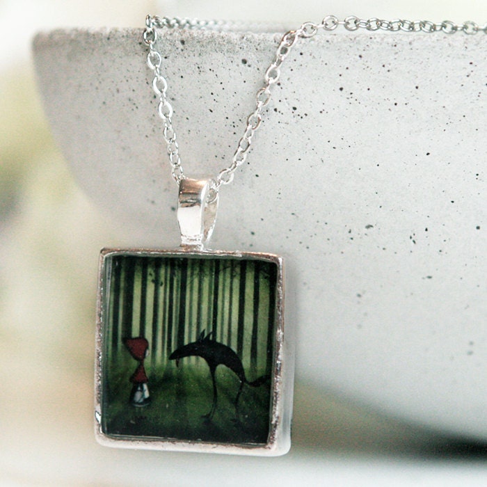 Necklace "Little red riding hood" with a 17.3" long chain