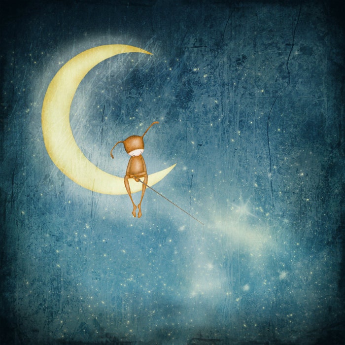Fishing for stars - Illustration print (size 4.7" x 4.7")