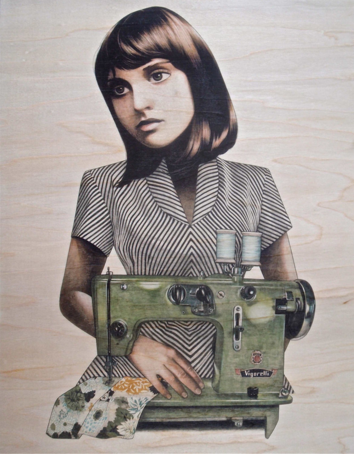 Sewing Girl Print