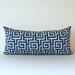 Modern Greek Key Bolster Designer Bloster Pillow 10" x 22" Blue Nautical Accent Cushion Geometric Indigo Royal Trellis Lattice Maze
