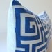 Modern Greek Key Bolster Designer Bloster Pillow 10" x 22" Blue Nautical Accent Cushion Geometric Indigo Royal Trellis Lattice Maze