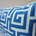 Modern Greek Key Bolster Designer Bloster Pillow 10" x 22" Blue Nautical Accent Cushion Geometric Indigo Royal Trellis Lattice Maze