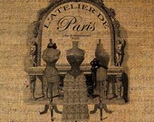 Dress Form Paris Address Fashion French Text Digital Image Download Transfer To Pillows Tote Tea Towels Burlap No. 1322