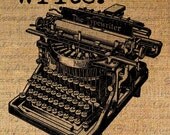 Vintage Typewriter Burlap Digital Download WRITE Text Typography Words Digital Collage Sheet Fabric Transfer Pillows Totes Tea Towels 1685