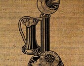 Vintage Candlestick Telephone Digital Image Download Sheet Transfer To Pillows Totes Tea Towels Burlap No. 1353