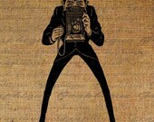 Hilarious Funny Photographer Old World Camera Digital Image Download Transfer To Pillows Tote Tea Towels Burlap No. 1989