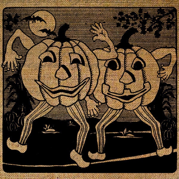 Burlap Digital Download Halloween Dancing Pumpkins Pumpkin Collage Sheet  Fabric Transfer Pillows Tote Tea Towels 2959