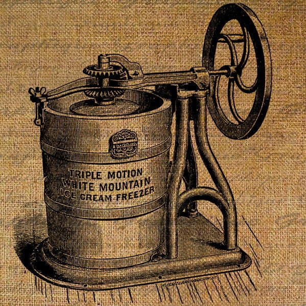 Ice Cream Churner Vintage Freezer Digital Image Download Transfer To Pillows Totes Tea Towels Burlap No. 3374