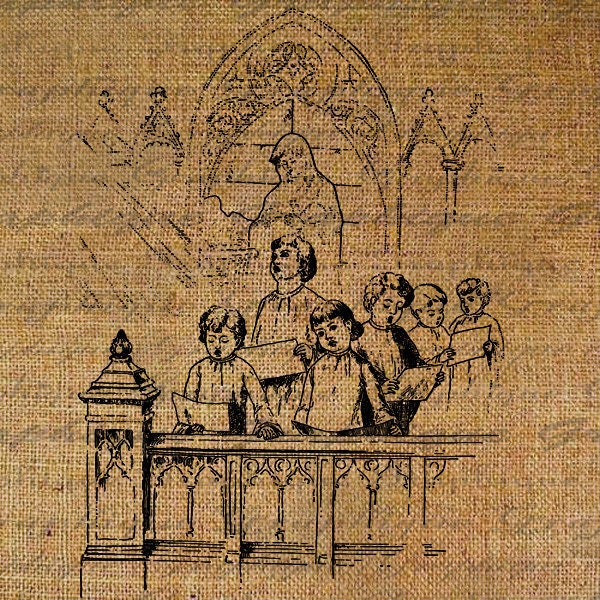 CHRISTMAS Carolers Caroling Singing Choir Music Children Digital Collage Sheet Download Burlap Fabric Transfer Pillows Tote Tea Towel 3186
