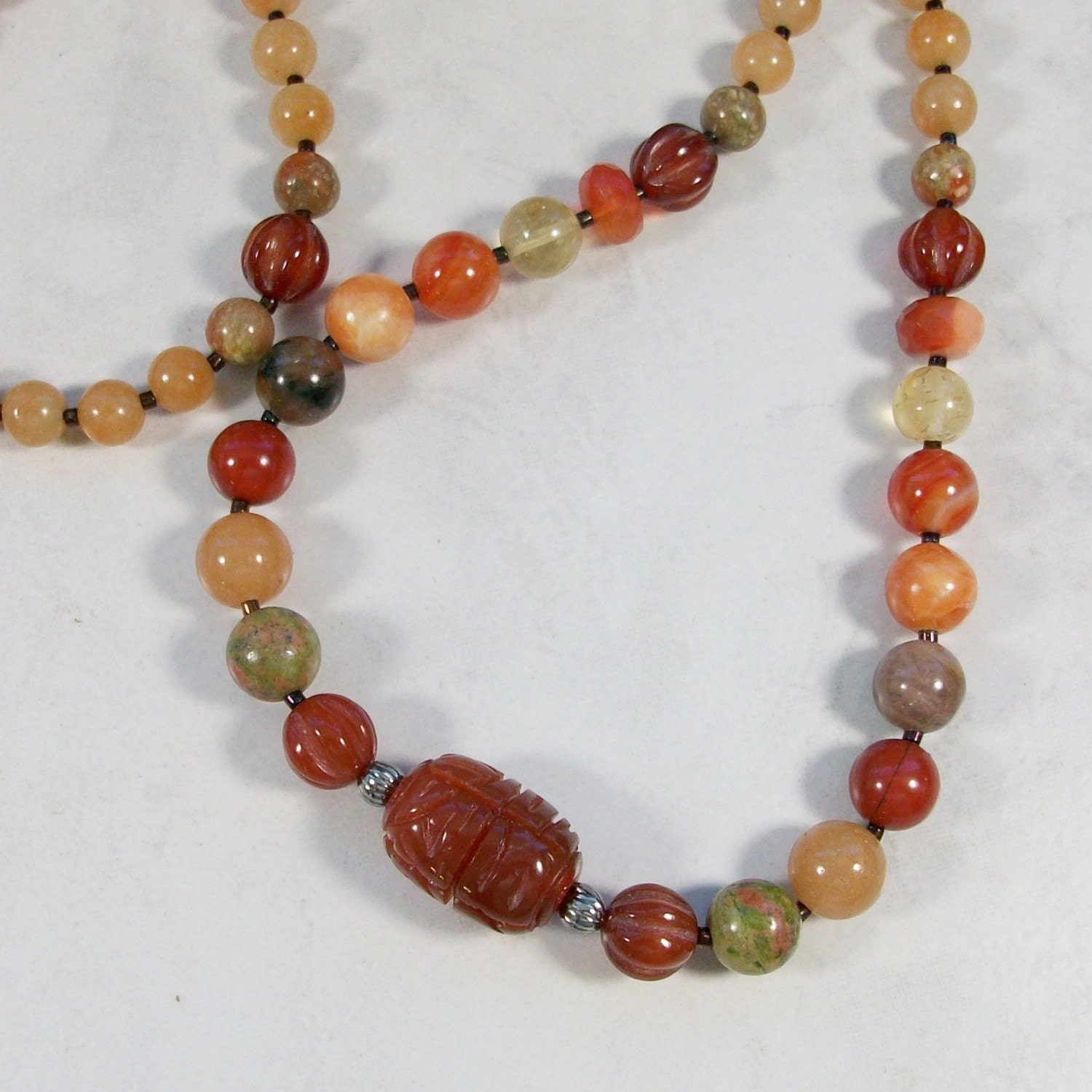 Creativity and Joy - Orange Natural Stone and Crystal OOAK Sacral Hara Chakra Healing Necklace
