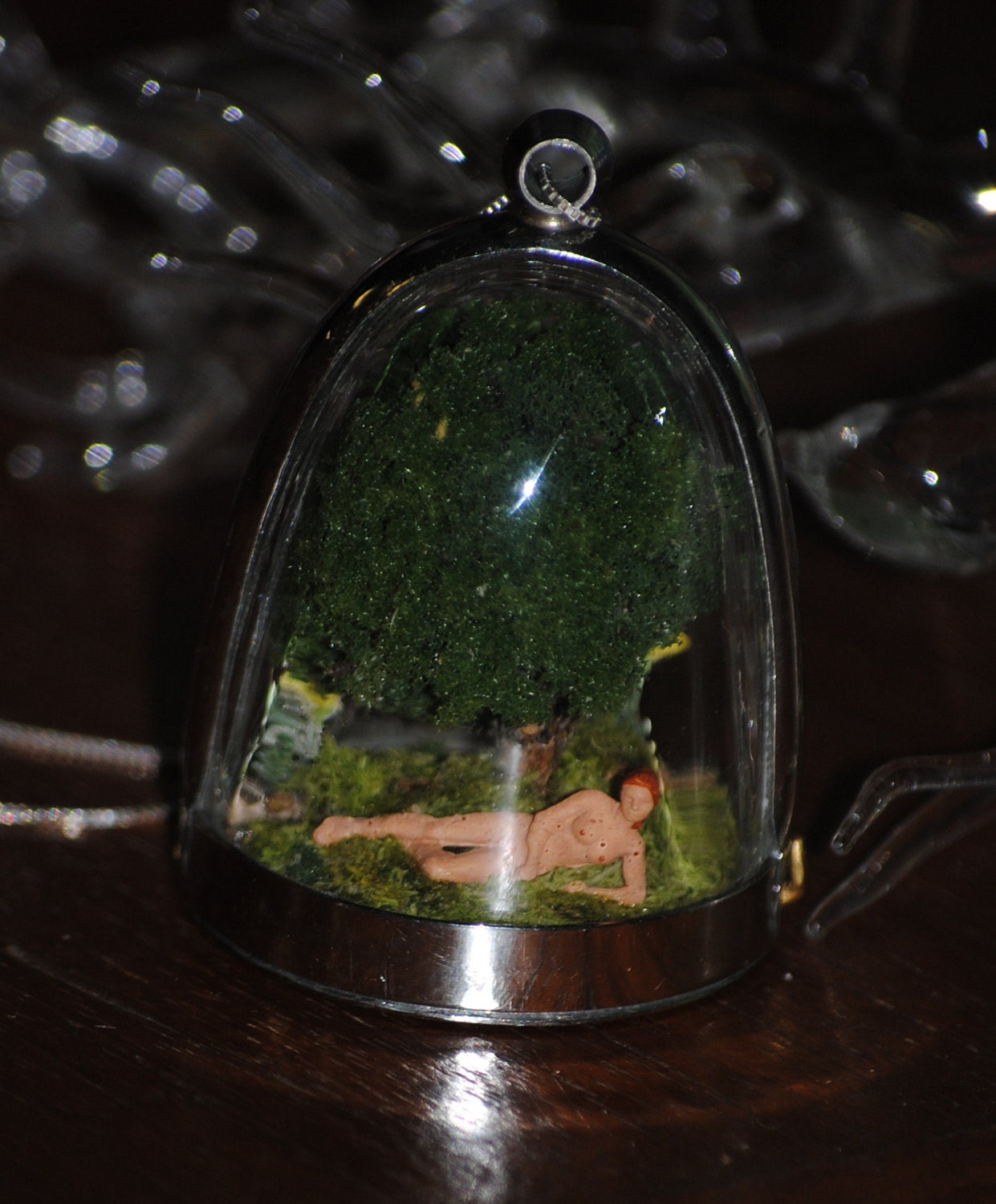 Nudist............ Miniature diorama pendant, necklace .. Nature, Erotic, Nude, Risque