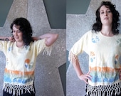 vintage 80's fringe tie dye and batik yellow blouse women's