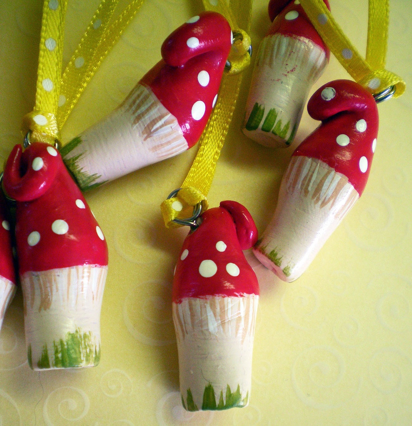 50% off MUSHROOM Charm polymer clay HANDPAINTED dotty red