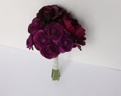 8'' Peony Rose Ranunculus Silk Bouquet in Dark Purple (Eggplant, Grape) Fall Wedding, Purple Bouquet, Winter Wedding, Vintage Style