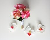 Pink and Cream Real Touch Rose Nosegay with Calla Lilies