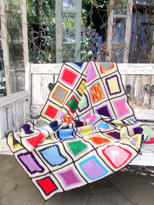 Vintage CHECKERED Granny Square Blanket RAINBOW NEON Throw Vintage Clothing by TatiTati Vintage on Etsy