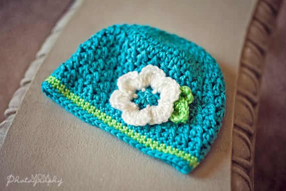 Textured Baby Beanie, Turquoise Lime Beanie, Flower Girl Beanie, MADE TO ORDER, Size Newborn to 3 Years