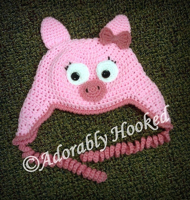 Pig Hat, Crochet Pig Hat, Pig Hat with Tail - INFANT, TODDLER & CHILD Size - Made to Order