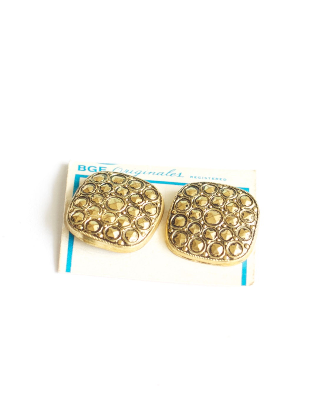 Vintage Brass Buttons Gold Tone Metal Square