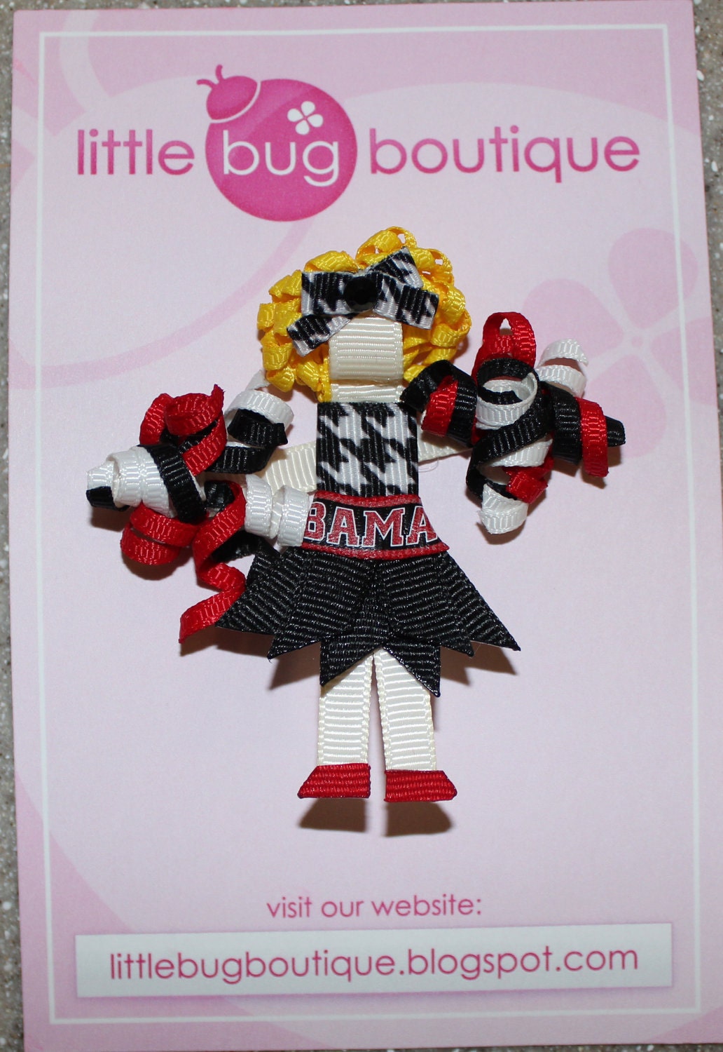 ALABAMA Crimson Tide- red, white, black, houndstooth- Custom CHEERLEADER Hair Clip Bows