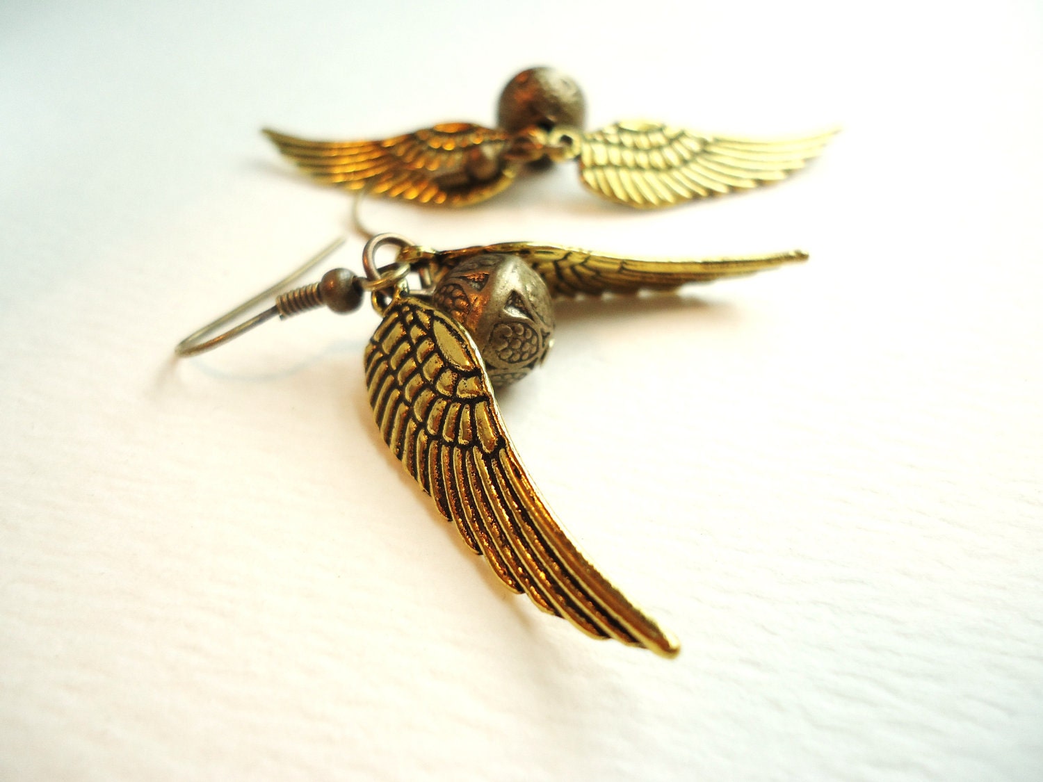 Steampunk Flying Orb & Golden Wings Necklace and Earring Set