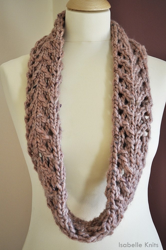 Hand Knit Infinity Scarf Dusty Pink