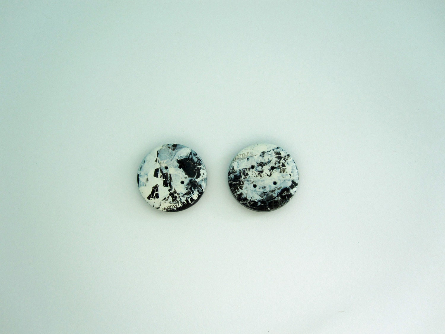 2 Round Handmade Buttons, Handmade Black & White Buttons, Round Handmade Black White Buttons