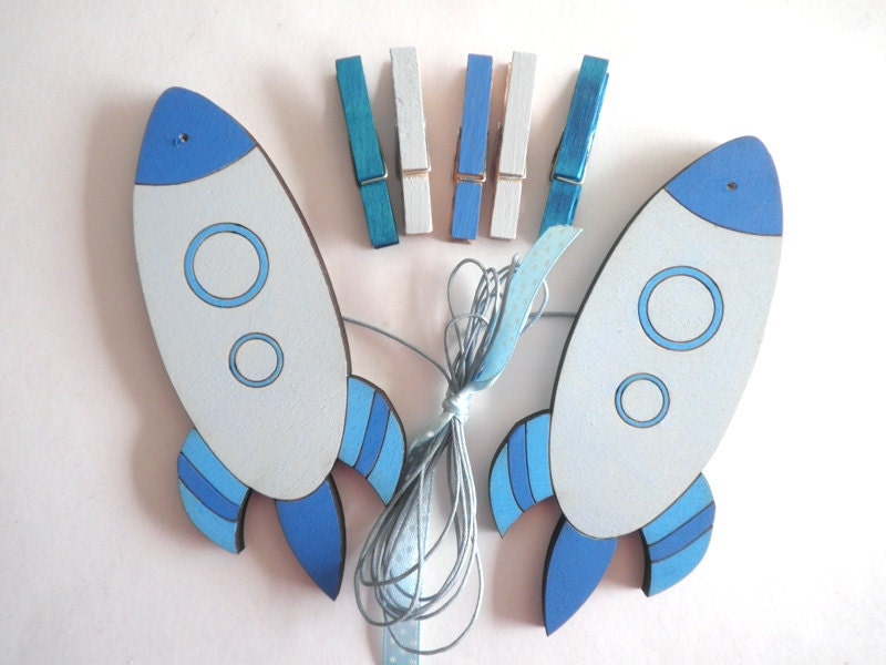 Children's  Artwork display hanger- Blue Space ship  -kids wall art, kids art hangers, children wall decor