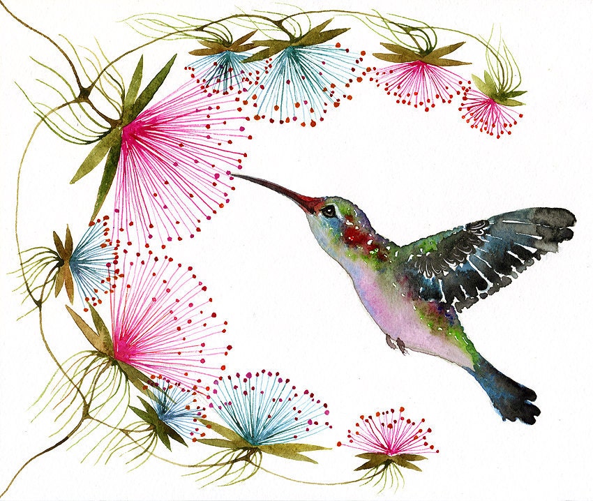 3 for 2 SALE Hummingbird - tiny bird art print, birds watercolor art, size 7x5 (No.29c)