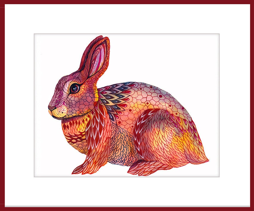 Happy Rabbit - autumn animal art print by OlaLiola, size 10x8 (No.37)