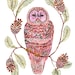 Original watercolor 8x10 pinecone owl