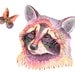 Raccoon and butterfly, animal water color art print, LIMITED EDITION 5/100 (No. 22)