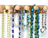 Large Necklace Holder - Jewelry Holder Bar, Wall Mount, Wood, Oak.  20", 14 Long Pegs to hold over 100 items.