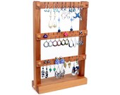 Jewelry Holder - Earring Holder Stand, Cherry, Wood.  Holds up to 30 pairs of Earrings.  Jewelry Organizer - Jewelry Display.