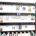 Wall Mount Earring Holder - Wooden Hanging Jewelry Organizer, Peruvian Walnut. Holds 72 pairs, 10 pegs. Earring Display - Jewelry Display