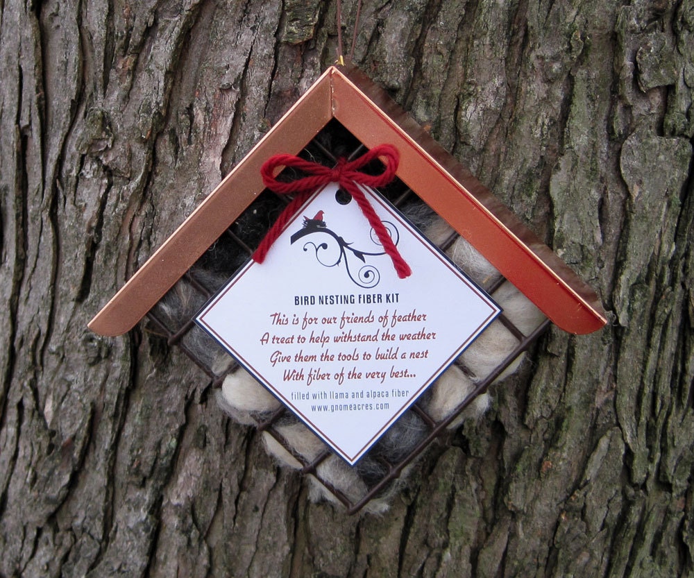 Bird Nesting Fiber Kit with Copper Roof - Filled with Llama and Alpaca Fiber