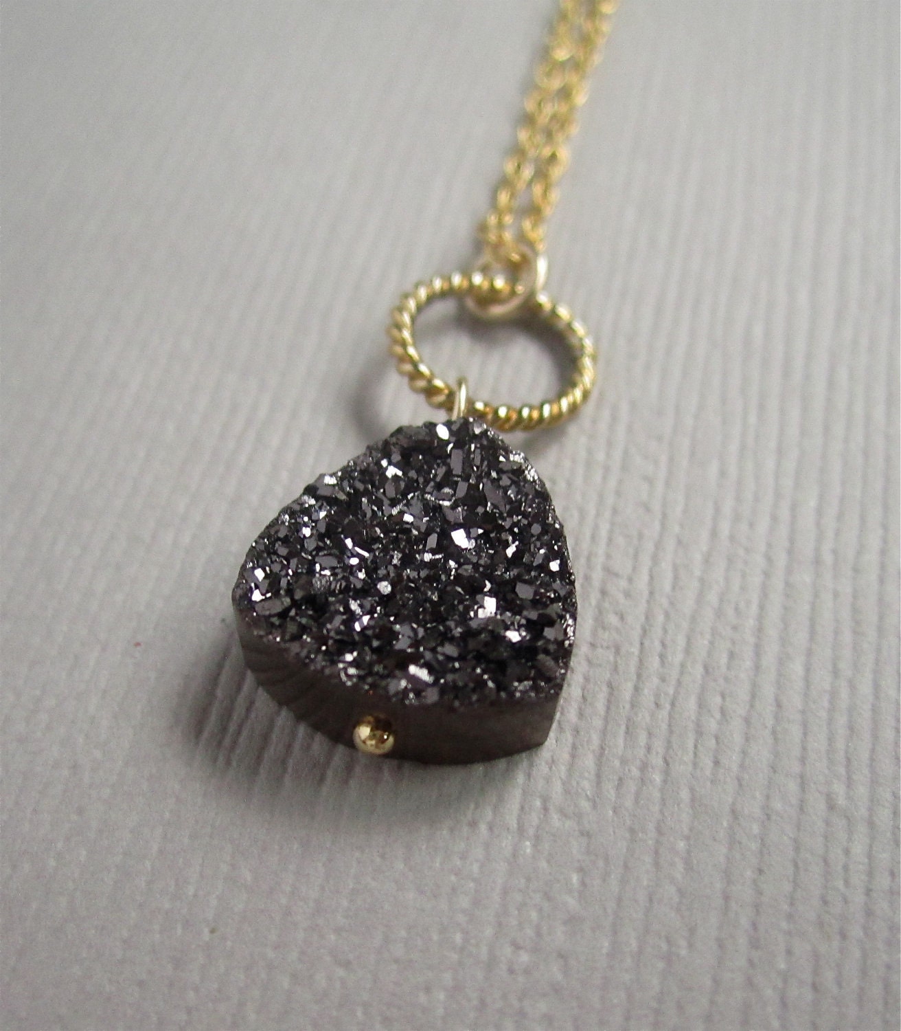 Druzy Necklace Brown Drusy Quartz 14K Gold Fill