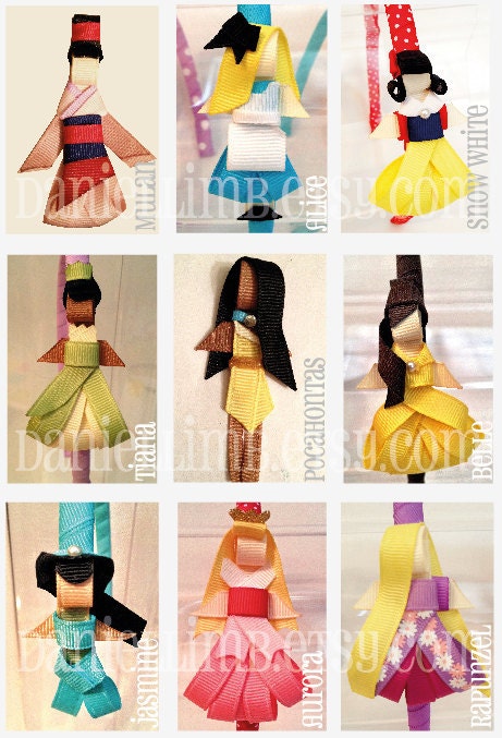 ribbon sculpture disney inspired princess clips or headband (price is for 2)