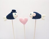 Fish Cake Topper Nautical Wedding Cake Topper Decor Crochet Navy Blue