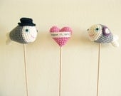 Custom Wedding Nautical Cake Topper Crochet Navy Fish Pink Heart with Wedding Date Made to Order