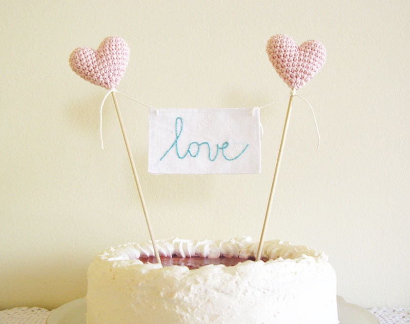 Wedding Cake Topper with Love Banner Sign Custom Color by Cherrytime on Etsy