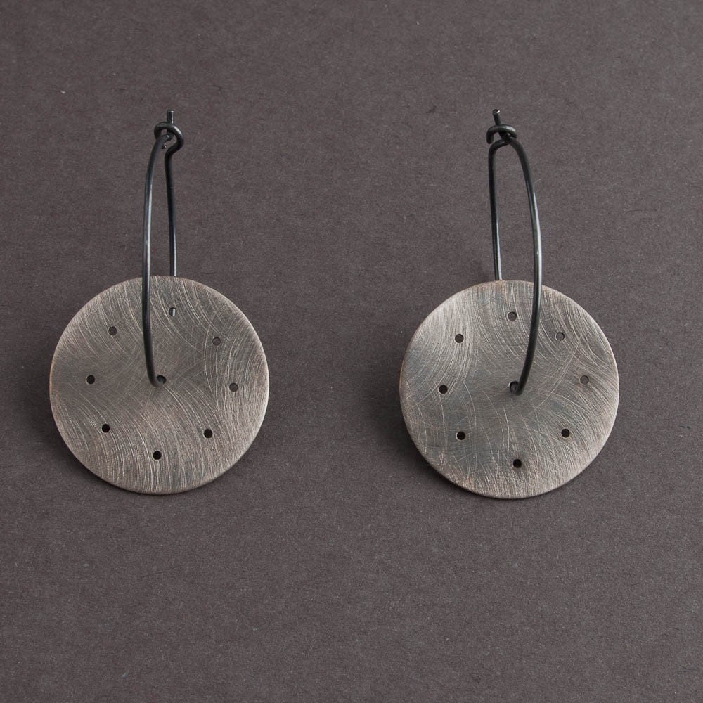 Wheel of Change earrings so grunge oxidized sterling silver hoop and wheel symbolic everyday fashion statement piece- versatile concept