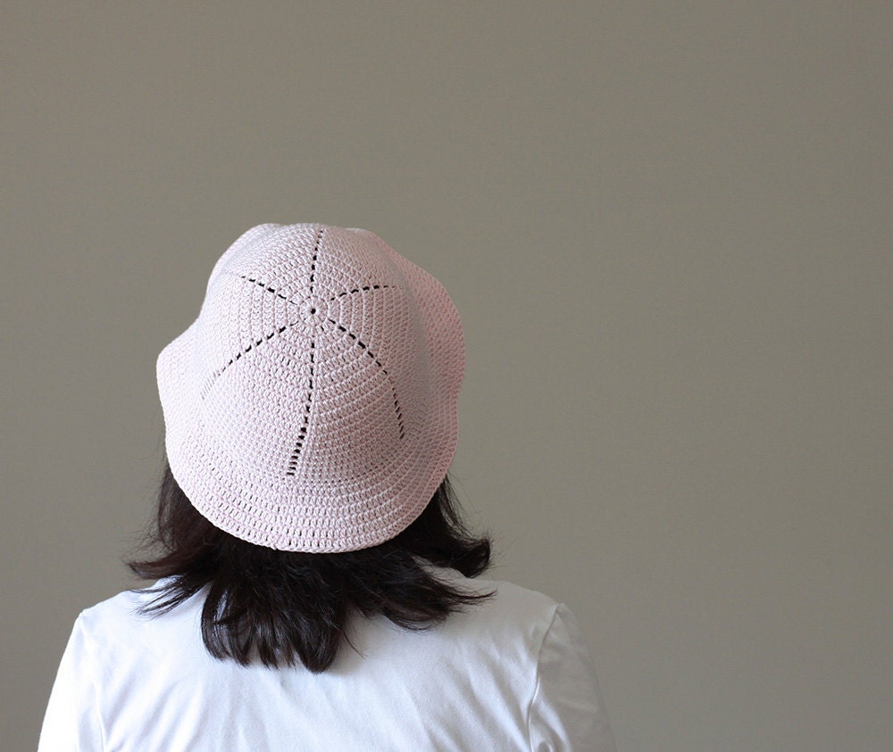 Crochet Summer Hat for Women - Soft Pink, Adult, Cotton yarn, sun beach fashion, Super Soft lightweight