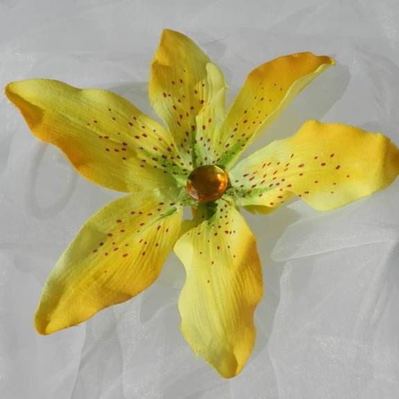 Yellow Orchid Rhinestone Hair Clip