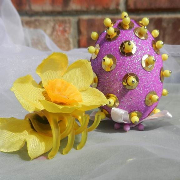 Purple Beaded Sequins Easter Egg