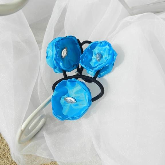 Blue Flower Rhinestone Ponytail Set